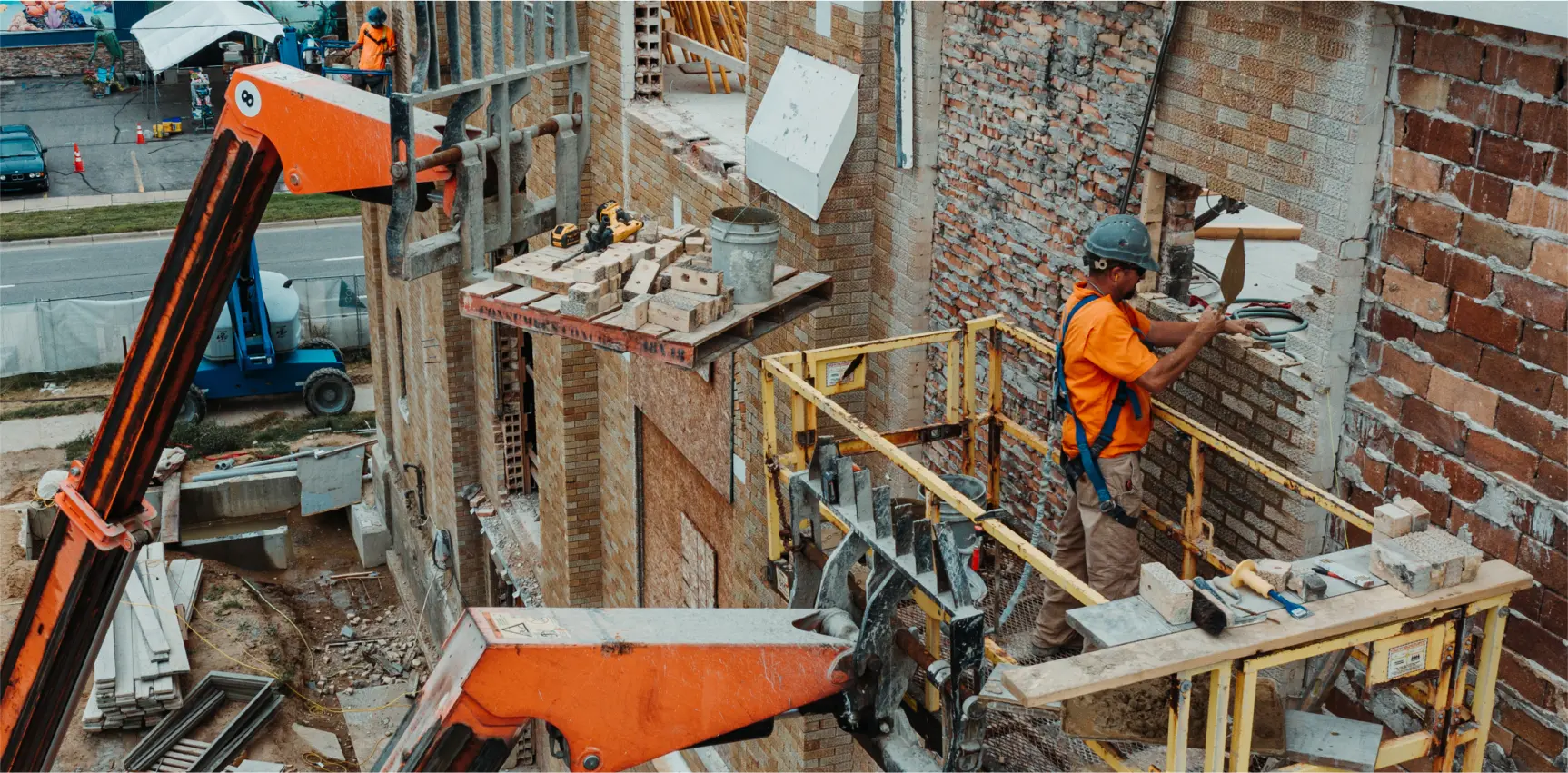 Construction workers working on a building rehab